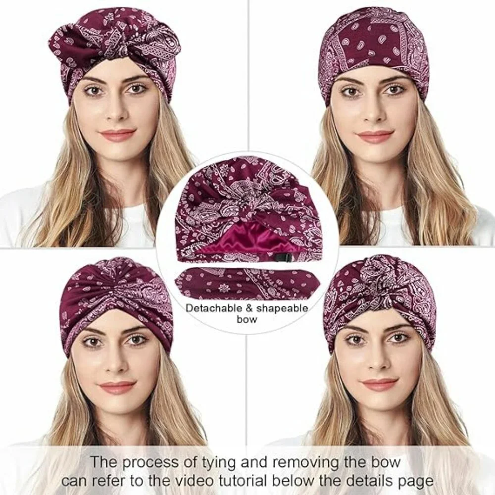 Satin Lined Beanies for Women Chemo Headwear Silky Lined Cotton Sleeping‎ Cap